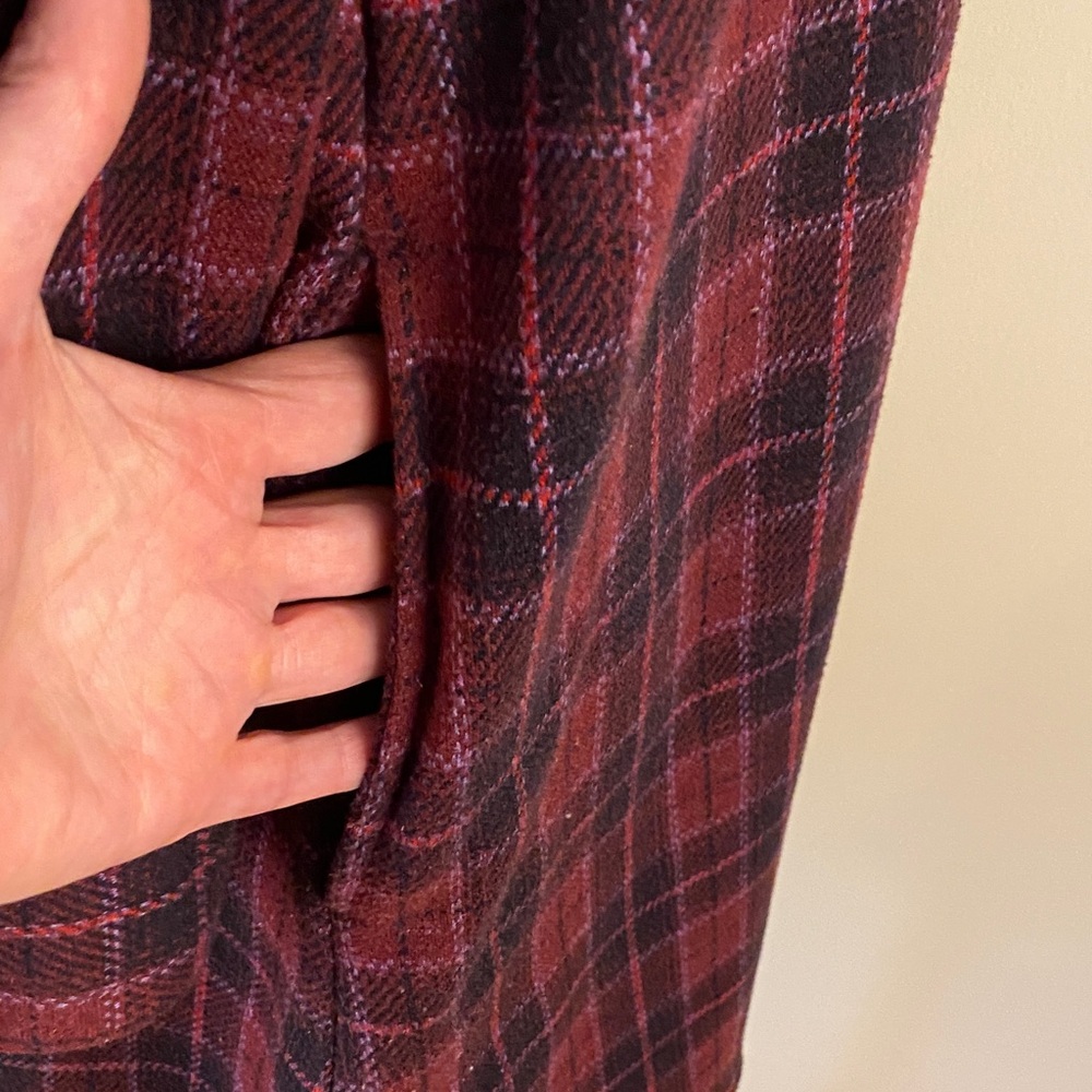 Chaps Plaid Trench Coat - Burgundy and Black size large - Picture 5 of 16